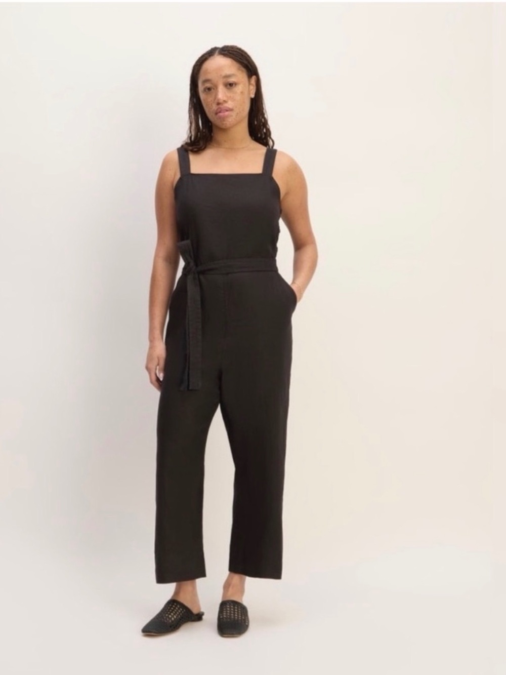 Everlane Black Linen Jumpsuit with Belt